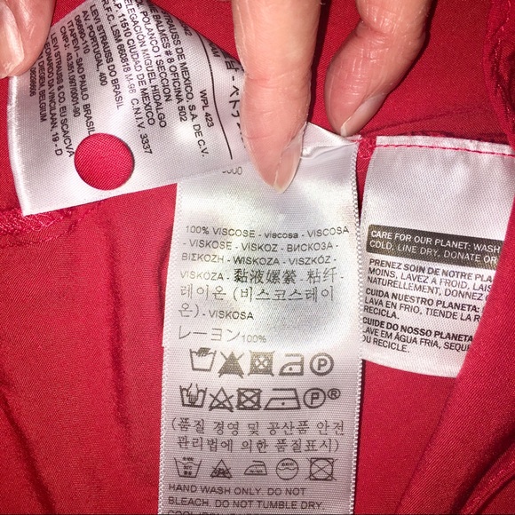 Vintage Inspired Red Blouse with Tie and Buttons, 3/4 Puffed Sleeve Levi's Small - Picture 12 of 15